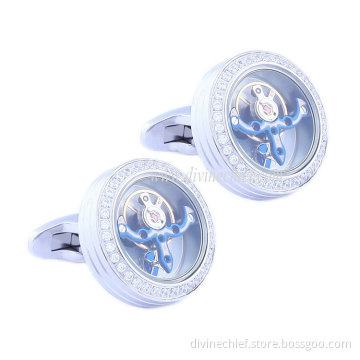 2016 Newest Mounted Stone Men Cufflinks Shell Tourbillon Movement Cufflinks